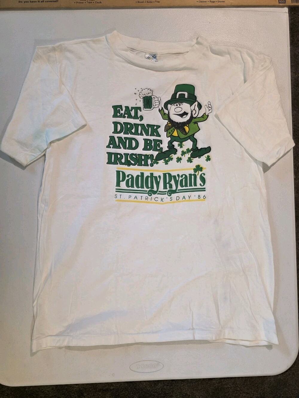 Vtg Paddy Ryan's Eat Drink And Be Irish St Patrick's Day 1986 Shirt XL Made USA